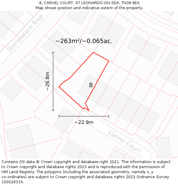 8, CARVEL COURT, ST LEONARDS-ON-SEA, TN38 8EX: Plot and title map
