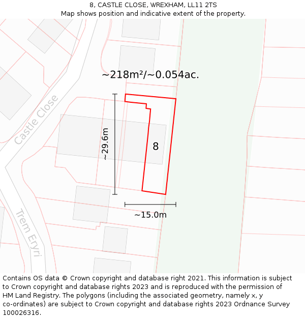 8, CASTLE CLOSE, WREXHAM, LL11 2TS: Plot and title map