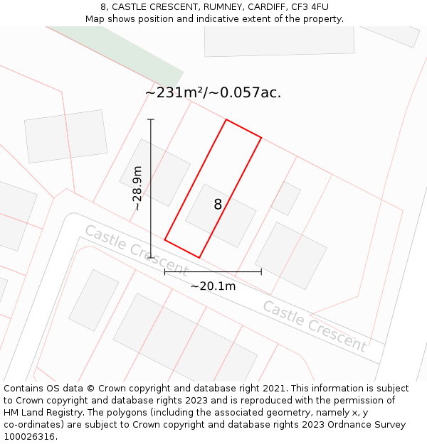 8, CASTLE CRESCENT, RUMNEY, CARDIFF, CF3 4FU: Plot and title map