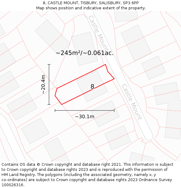 8, CASTLE MOUNT, TISBURY, SALISBURY, SP3 6PP: Plot and title map