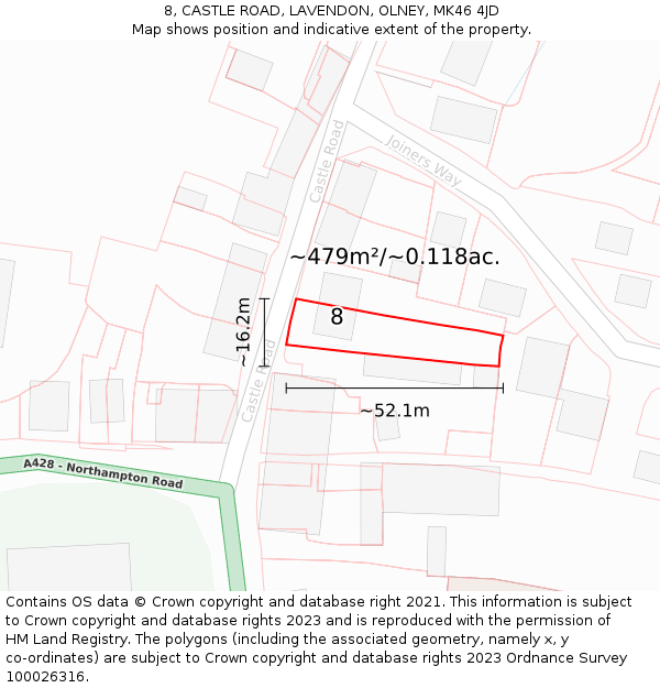 8, CASTLE ROAD, LAVENDON, OLNEY, MK46 4JD: Plot and title map