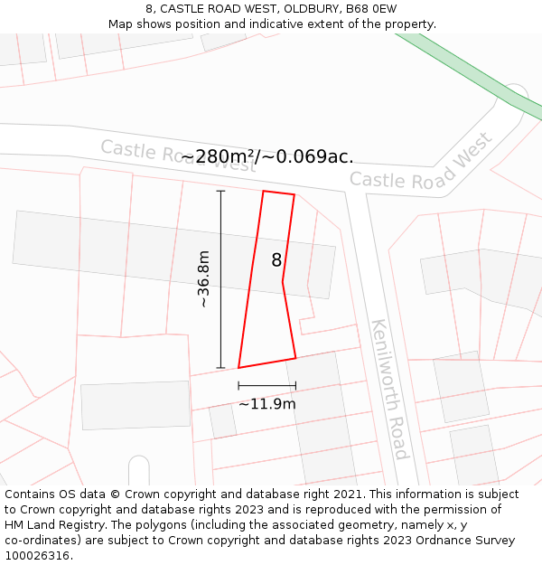 8, CASTLE ROAD WEST, OLDBURY, B68 0EW: Plot and title map
