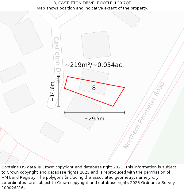 8, CASTLETON DRIVE, BOOTLE, L30 7QB: Plot and title map