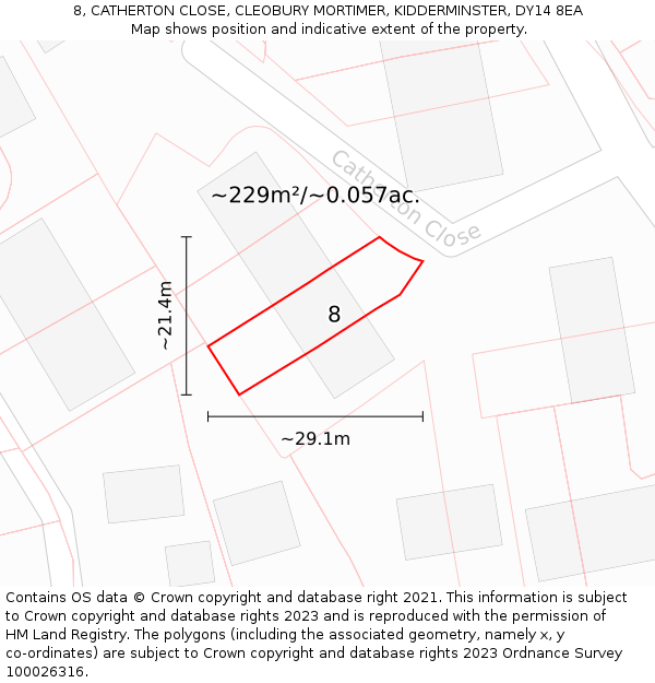 8, CATHERTON CLOSE, CLEOBURY MORTIMER, KIDDERMINSTER, DY14 8EA: Plot and title map
