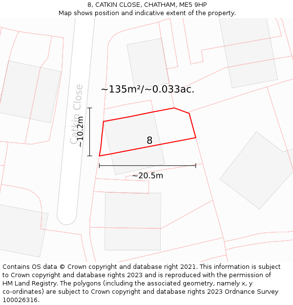 8, CATKIN CLOSE, CHATHAM, ME5 9HP: Plot and title map