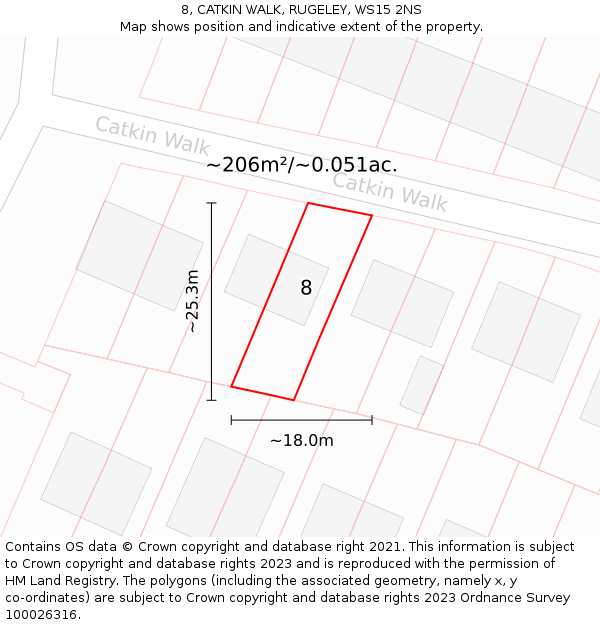 8, CATKIN WALK, RUGELEY, WS15 2NS: Plot and title map