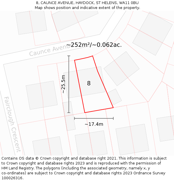 8, CAUNCE AVENUE, HAYDOCK, ST HELENS, WA11 0BU: Plot and title map