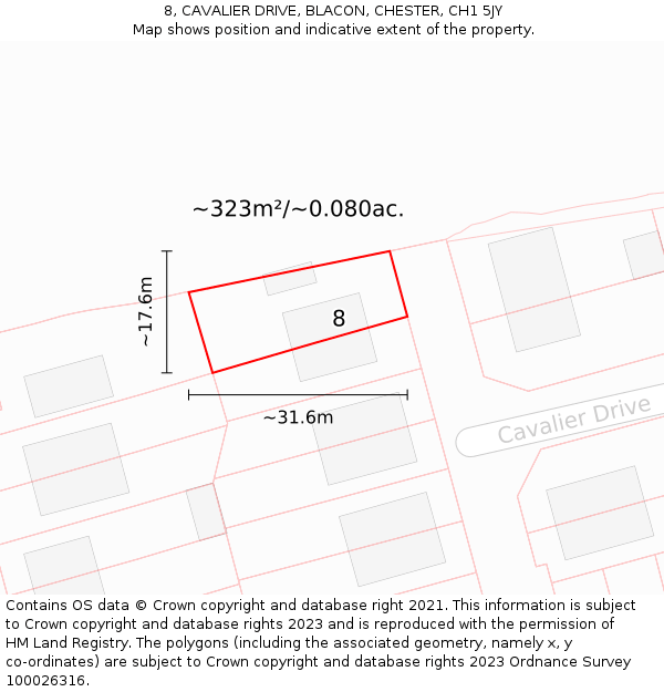 8, CAVALIER DRIVE, BLACON, CHESTER, CH1 5JY: Plot and title map