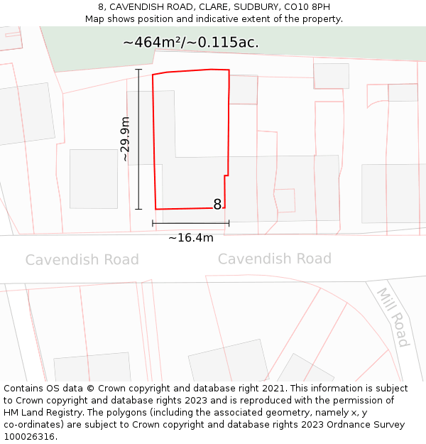 8, CAVENDISH ROAD, CLARE, SUDBURY, CO10 8PH: Plot and title map