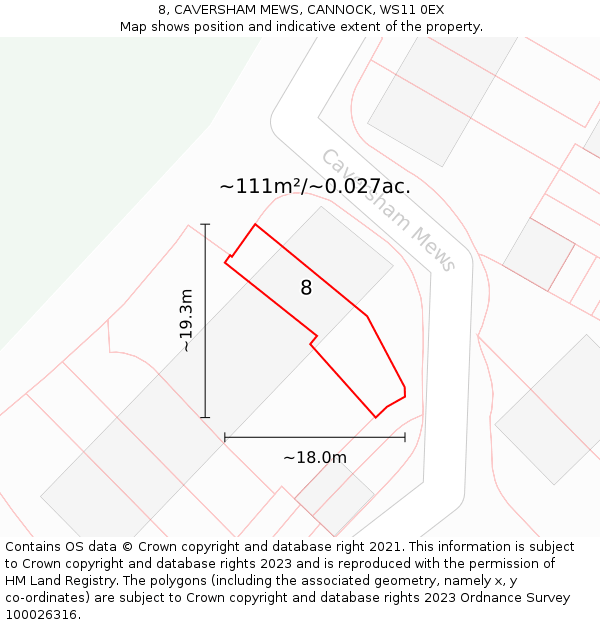8, CAVERSHAM MEWS, CANNOCK, WS11 0EX: Plot and title map