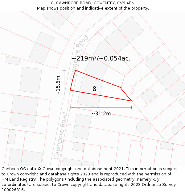 8, CAWNPORE ROAD, COVENTRY, CV6 4EN: Plot and title map