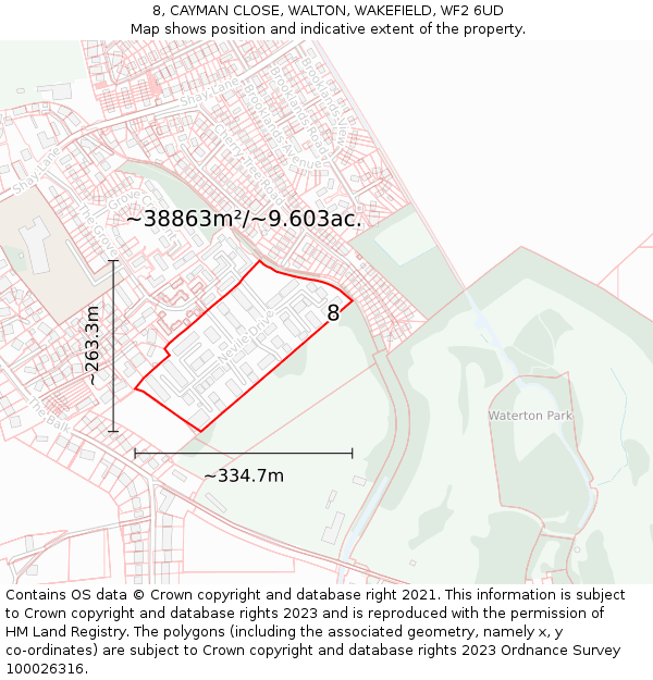 8, CAYMAN CLOSE, WALTON, WAKEFIELD, WF2 6UD: Plot and title map