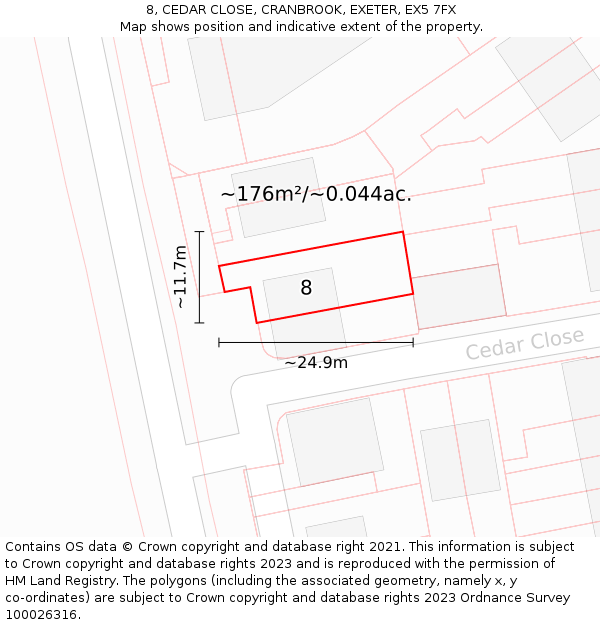 8, CEDAR CLOSE, CRANBROOK, EXETER, EX5 7FX: Plot and title map