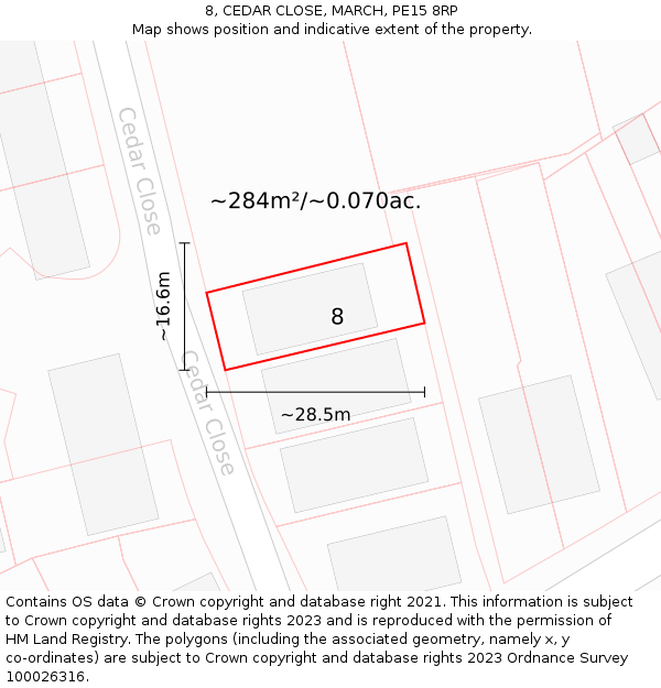 8, CEDAR CLOSE, MARCH, PE15 8RP: Plot and title map