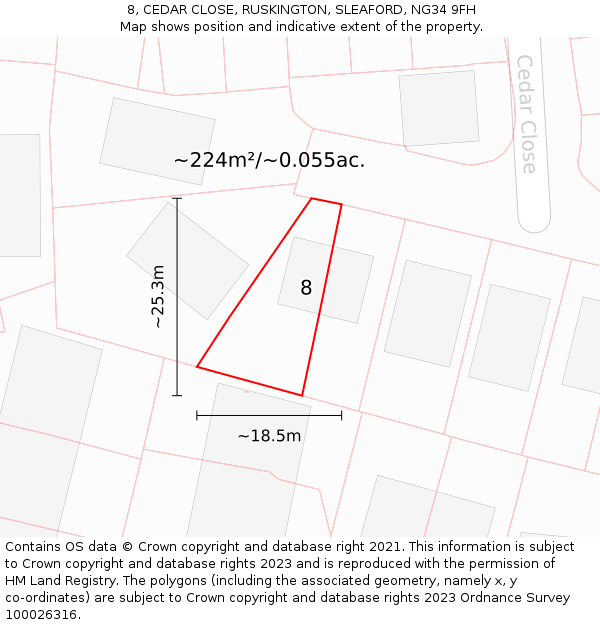 8, CEDAR CLOSE, RUSKINGTON, SLEAFORD, NG34 9FH: Plot and title map