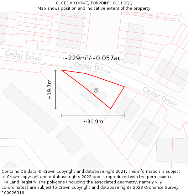 8, CEDAR DRIVE, TORPOINT, PL11 2QQ: Plot and title map