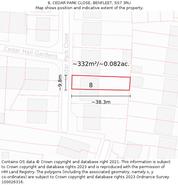 8, CEDAR PARK CLOSE, BENFLEET, SS7 3RU: Plot and title map