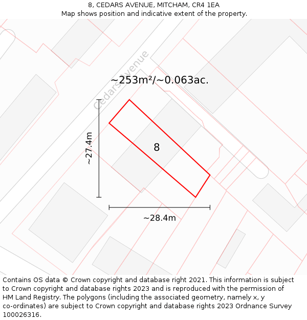 8, CEDARS AVENUE, MITCHAM, CR4 1EA: Plot and title map