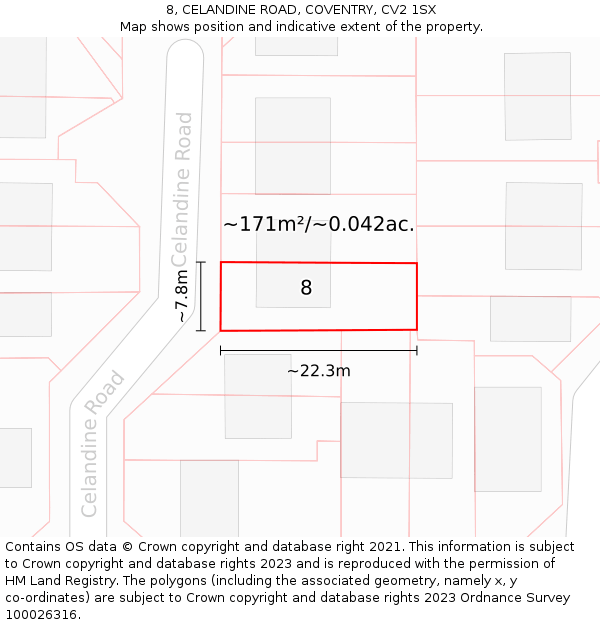 8, CELANDINE ROAD, COVENTRY, CV2 1SX: Plot and title map