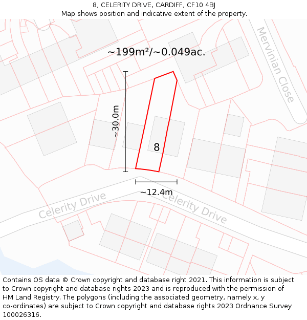 8, CELERITY DRIVE, CARDIFF, CF10 4BJ: Plot and title map