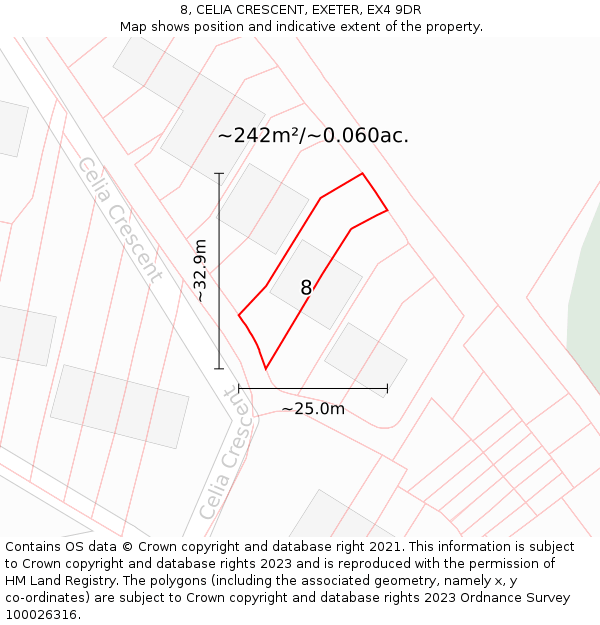 8, CELIA CRESCENT, EXETER, EX4 9DR: Plot and title map