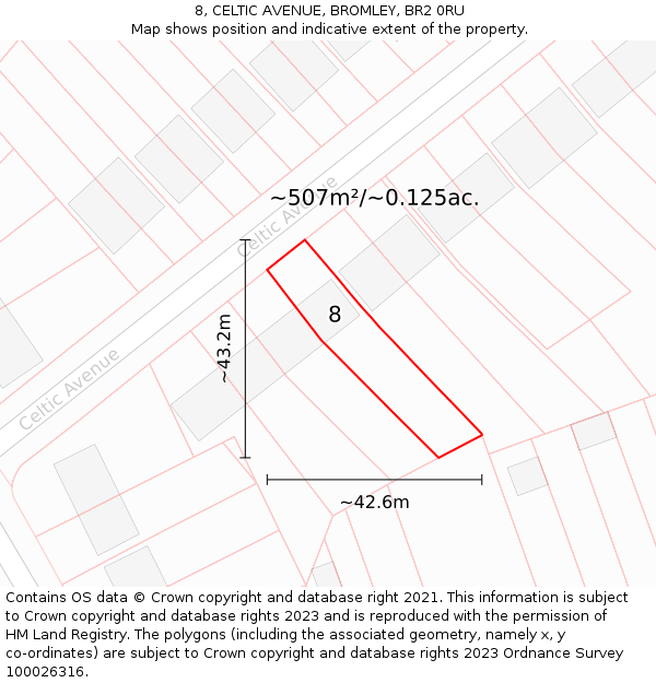 8, CELTIC AVENUE, BROMLEY, BR2 0RU: Plot and title map