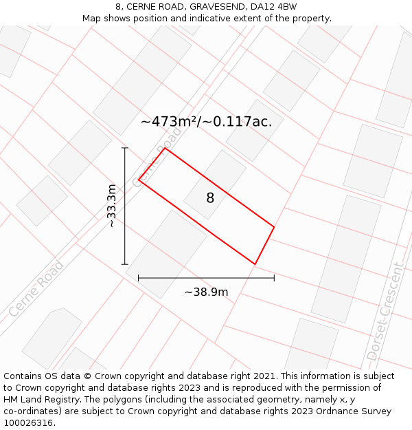 8, CERNE ROAD, GRAVESEND, DA12 4BW: Plot and title map