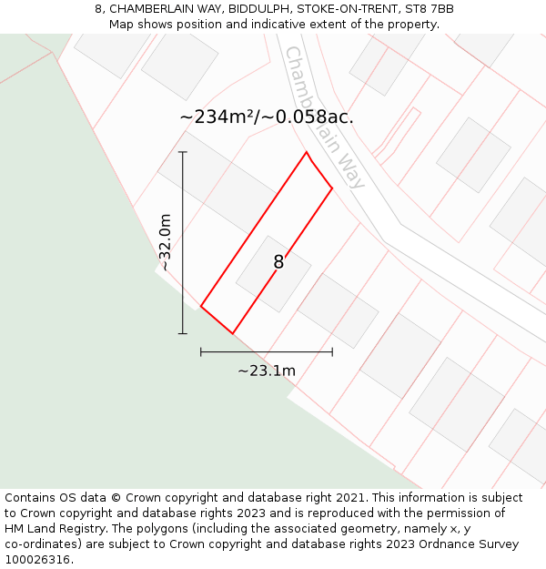 8, CHAMBERLAIN WAY, BIDDULPH, STOKE-ON-TRENT, ST8 7BB: Plot and title map