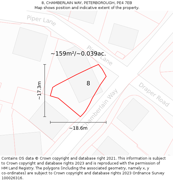 8, CHAMBERLAIN WAY, PETERBOROUGH, PE4 7EB: Plot and title map
