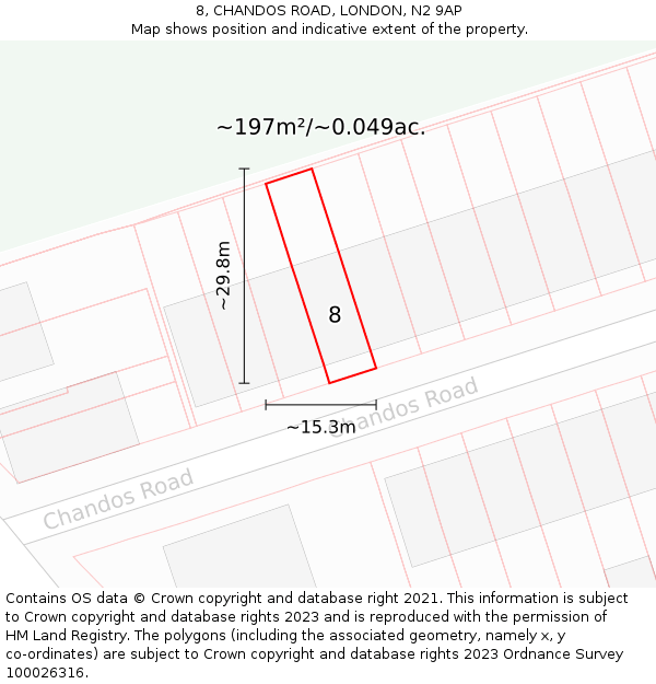 8, CHANDOS ROAD, LONDON, N2 9AP: Plot and title map