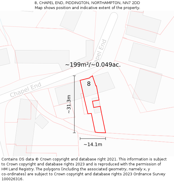 8, CHAPEL END, PIDDINGTON, NORTHAMPTON, NN7 2DD: Plot and title map