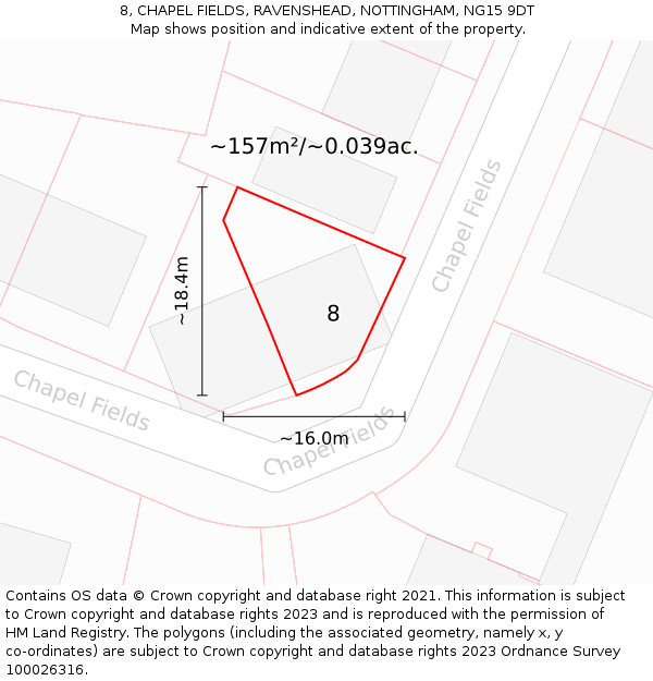 8, CHAPEL FIELDS, RAVENSHEAD, NOTTINGHAM, NG15 9DT: Plot and title map