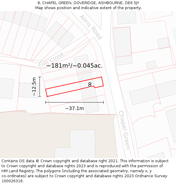8, CHAPEL GREEN, DOVERIDGE, ASHBOURNE, DE6 5JY: Plot and title map