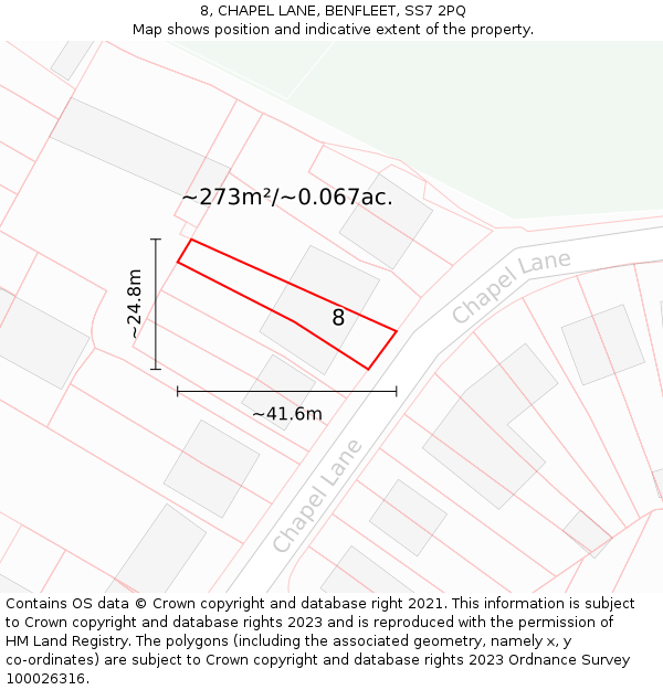 8, CHAPEL LANE, BENFLEET, SS7 2PQ: Plot and title map