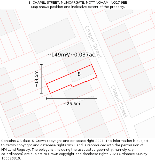 8, CHAPEL STREET, NUNCARGATE, NOTTINGHAM, NG17 9EE: Plot and title map