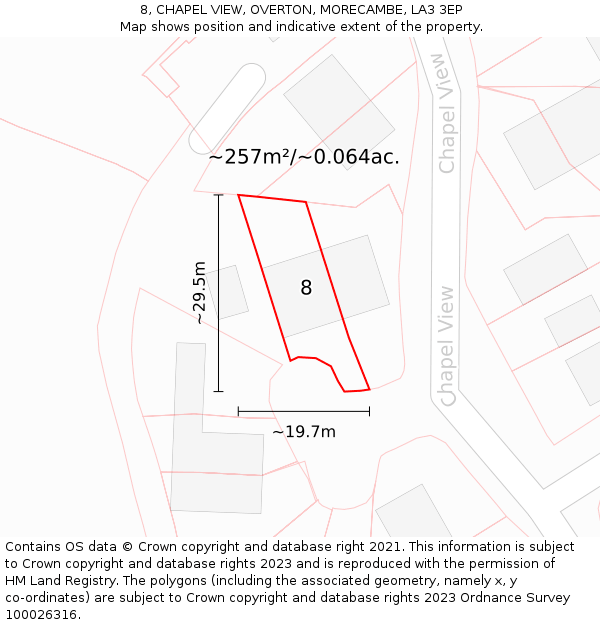 8, CHAPEL VIEW, OVERTON, MORECAMBE, LA3 3EP: Plot and title map