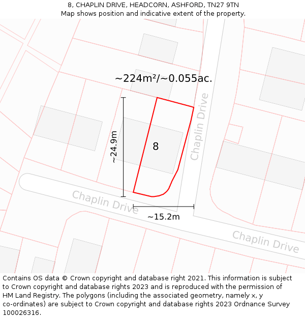 8, CHAPLIN DRIVE, HEADCORN, ASHFORD, TN27 9TN: Plot and title map