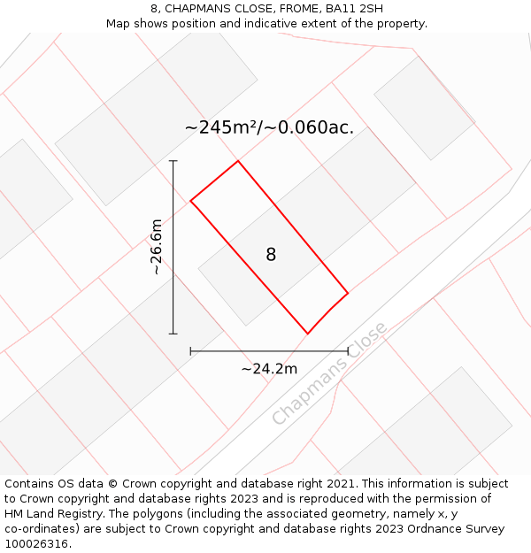 8, CHAPMANS CLOSE, FROME, BA11 2SH: Plot and title map