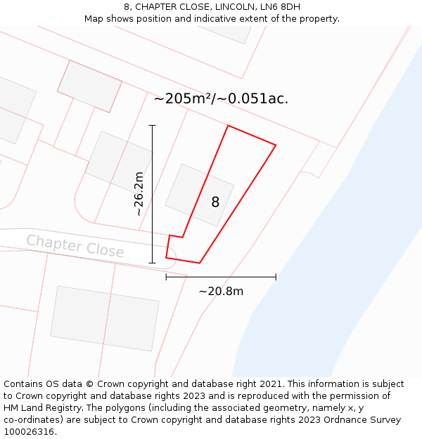 8, CHAPTER CLOSE, LINCOLN, LN6 8DH: Plot and title map
