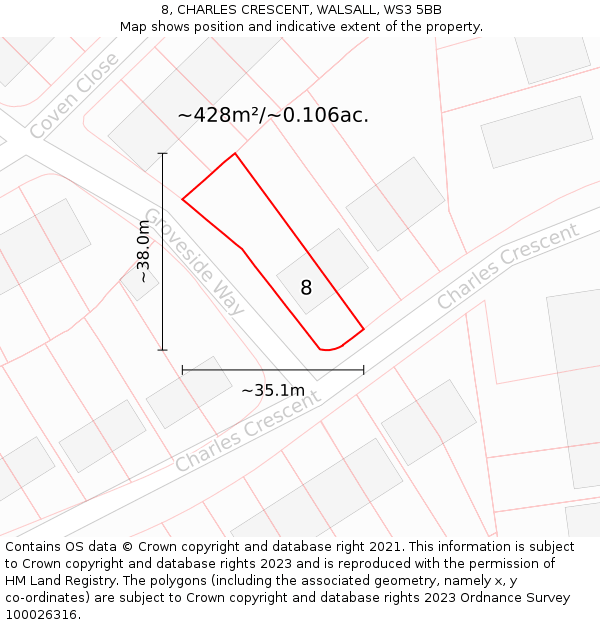 8, CHARLES CRESCENT, WALSALL, WS3 5BB: Plot and title map