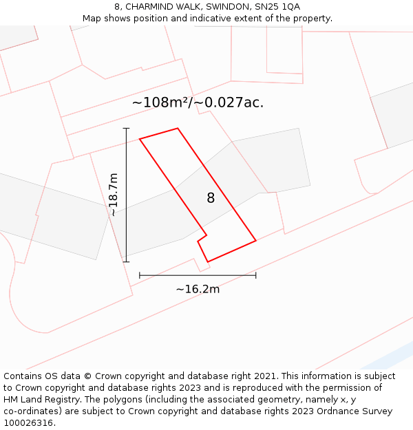 8, CHARMIND WALK, SWINDON, SN25 1QA: Plot and title map