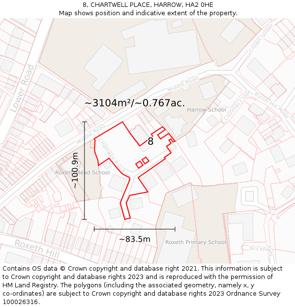 8, CHARTWELL PLACE, HARROW, HA2 0HE: Plot and title map