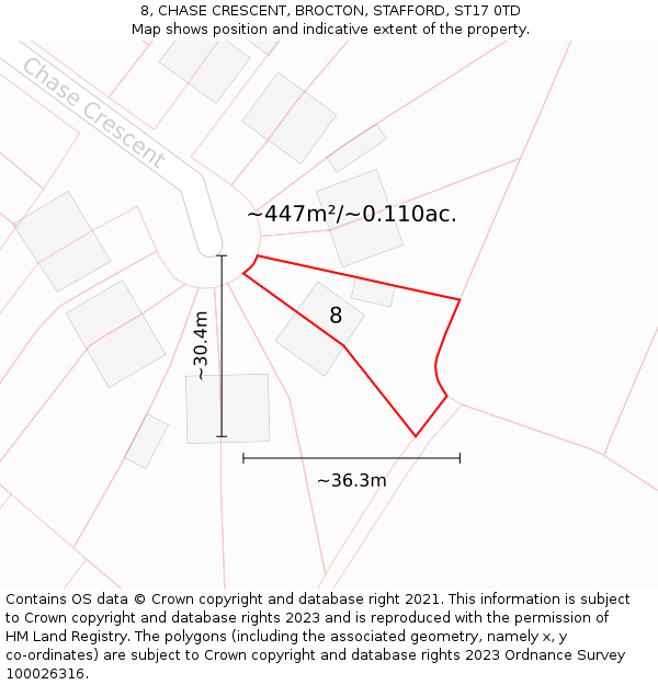 8, CHASE CRESCENT, BROCTON, STAFFORD, ST17 0TD: Plot and title map