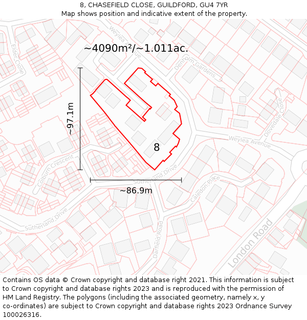 8, CHASEFIELD CLOSE, GUILDFORD, GU4 7YR: Plot and title map
