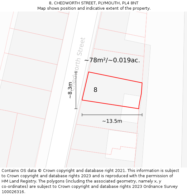 8, CHEDWORTH STREET, PLYMOUTH, PL4 8NT: Plot and title map