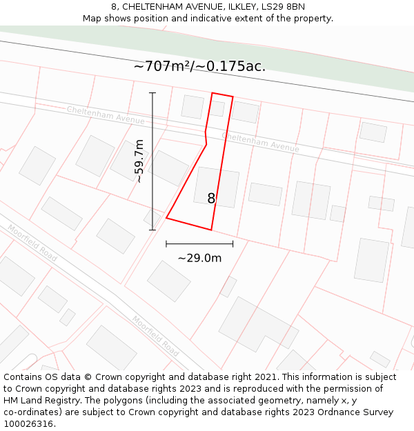 8, CHELTENHAM AVENUE, ILKLEY, LS29 8BN: Plot and title map