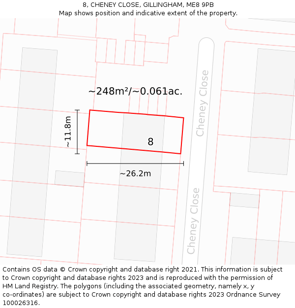 8, CHENEY CLOSE, GILLINGHAM, ME8 9PB: Plot and title map