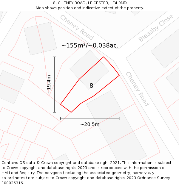 8, CHENEY ROAD, LEICESTER, LE4 9ND: Plot and title map