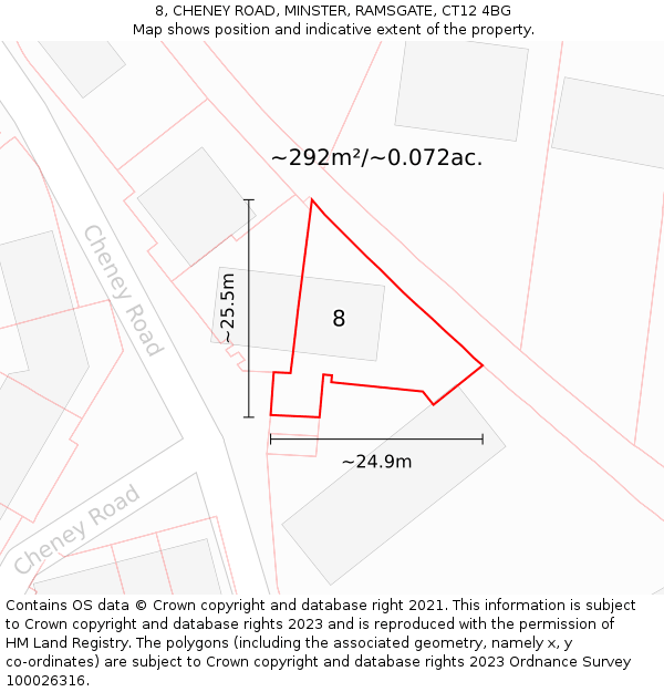 8, CHENEY ROAD, MINSTER, RAMSGATE, CT12 4BG: Plot and title map