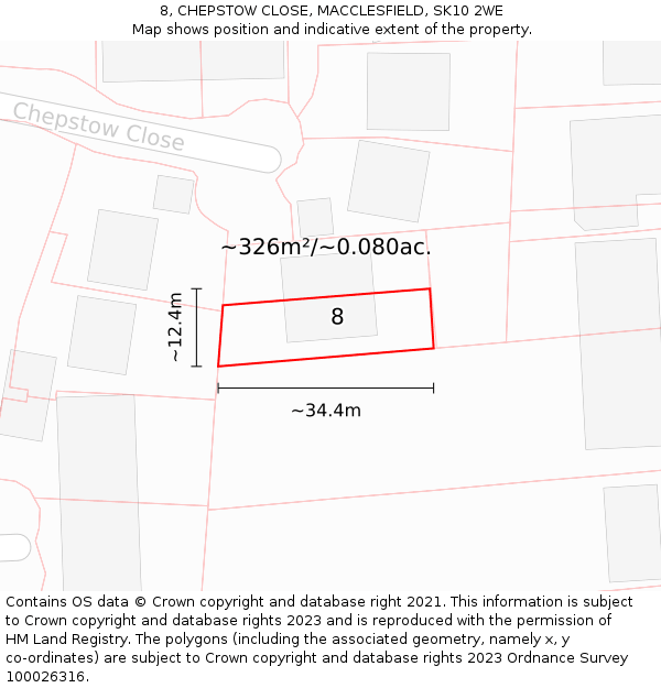 8, CHEPSTOW CLOSE, MACCLESFIELD, SK10 2WE: Plot and title map